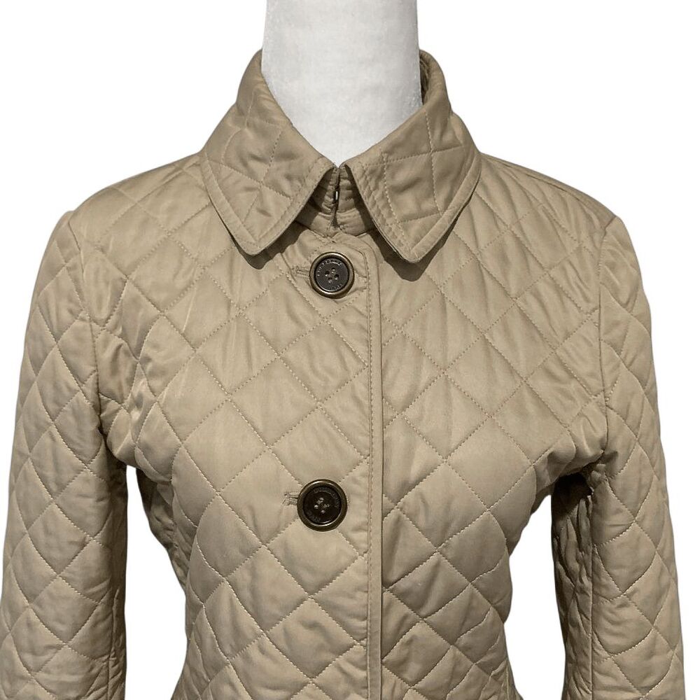 Burberry Brit Women’s Small Beige Quilted Jacket Nova Check Cuffs Classic Coat - Picture 7 of 13